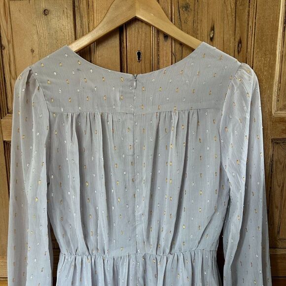 NWT The Impeccable Pig Small V-Neck Dress Metallic Silver Gold‎ Dash Long Sleeve - Picture 9 of 12